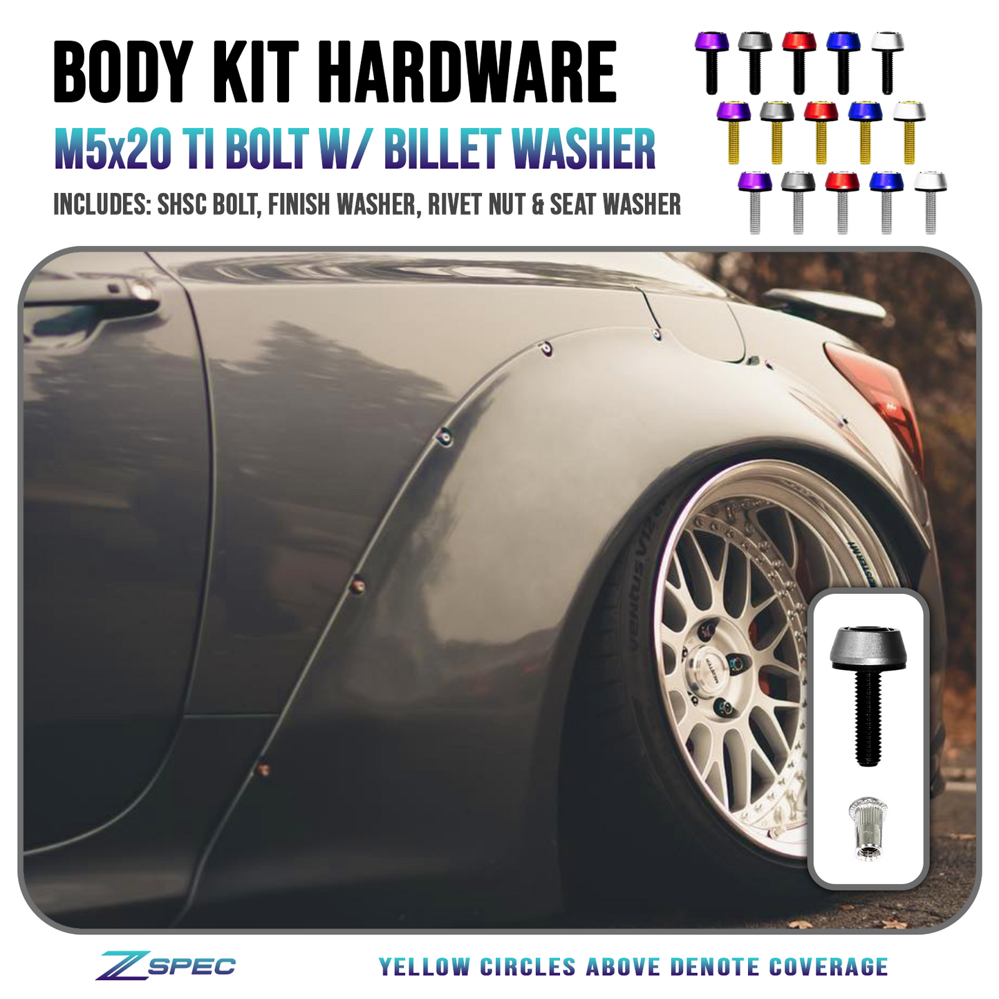 ZSPEC Body Kit Fastener, M5x20mm Titanium & Billet w/RIVET NUT, Per Each - ZSD-197406-ZSD-197413-ZSD-197420-ZSD-197437-ZSD-197444-  DRIVEN - 1