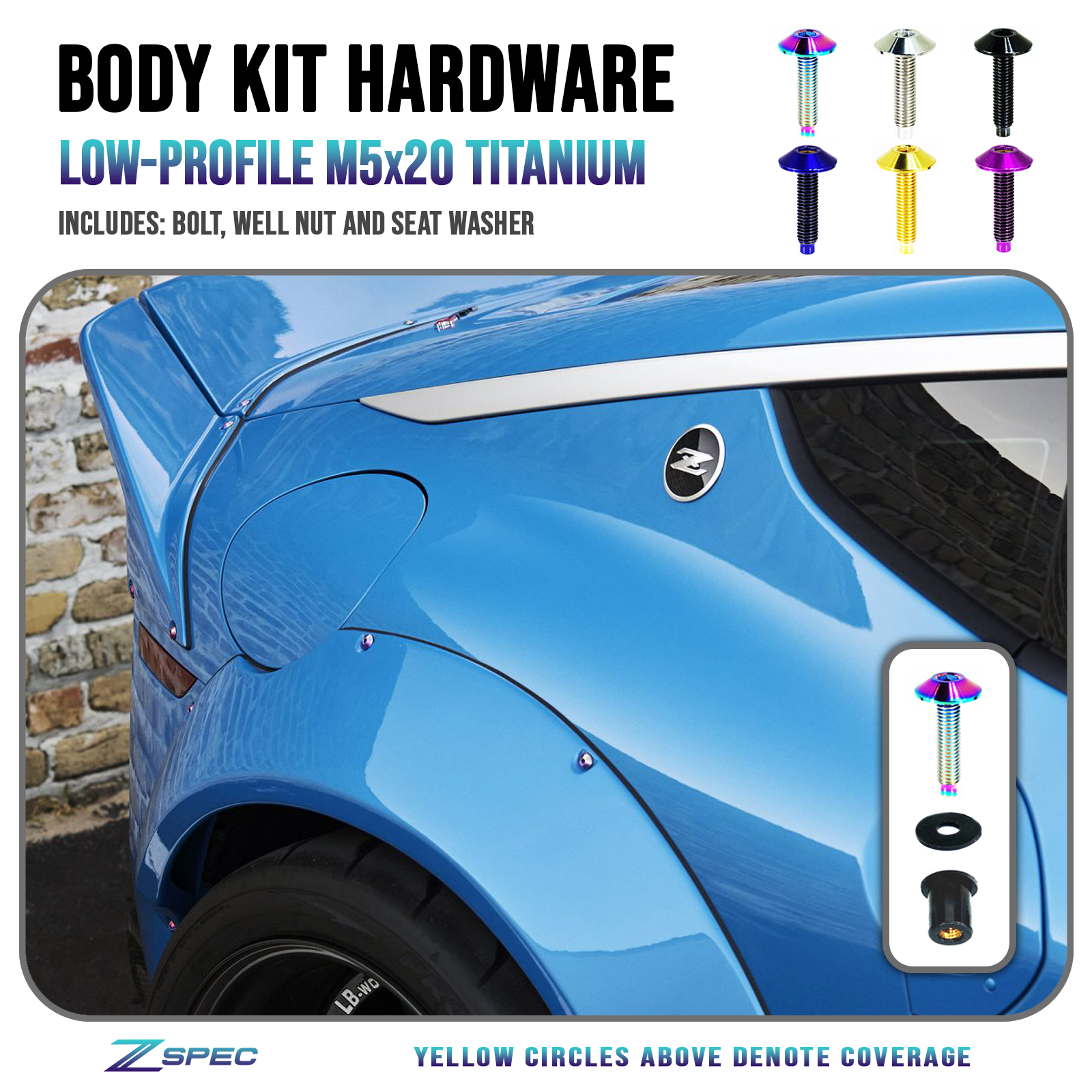 ZSPEC Body Kit Fastener, Low-Profile M5x20mm Titanium w/Well Nut, Per Each - ZSD-759086-ZSD-759093-ZSD-188787-ZSD-188794-ZSD-759123-  DRIVEN - 1