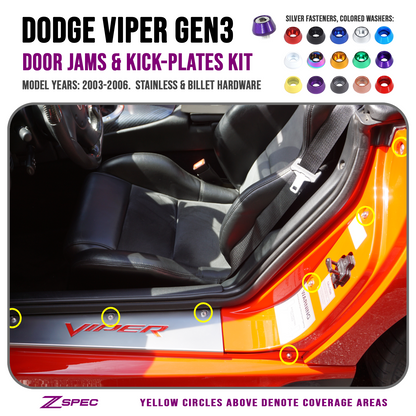 ZSPEC Door Jams and Kick Plates Fastener Kit for '03-06 Dodge Viper, Stainless & Billet - ZSD-379116-ZSD-379123-ZSD-379130-ZSD-379147-ZSD-379154-  DRIVEN - 1