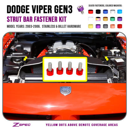 ZSPEC Strut Tower Brace Fasteners for '03-06 Dodge Viper, Stainless & Billet - ZSD-197130-ZSD-197147-ZSD-197154-ZSD-197161-ZSD-197178-  DRIVEN - 1