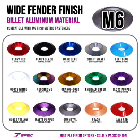 ZSPEC M6 Wide Fender-Finish Dress Up Washers, for M6 FHSC Fasteners, Billet, 10-Pack - ZSD-757464-ZSD-757471-ZSD-757488-ZSD-757495-ZSD-757501-  DRIVEN - 1