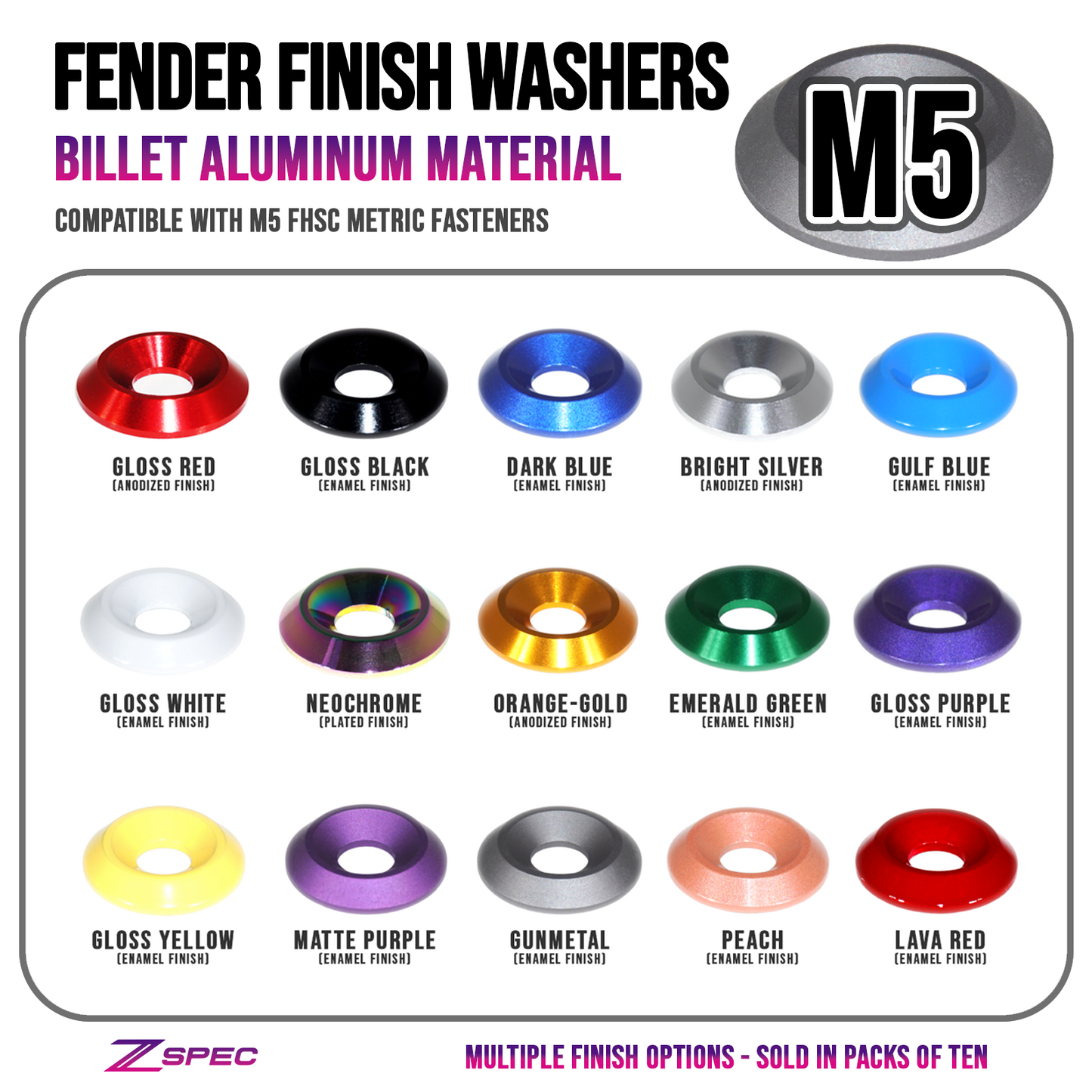 ZSPEC M5 Billet Fender-Finish Dress Up Washers for M5 FHSC Fasteners, 10-Pack - ZSD-565670-ZSD-565687-ZSD-565694-ZSD-565700-ZSD-565717-  DRIVEN - 1