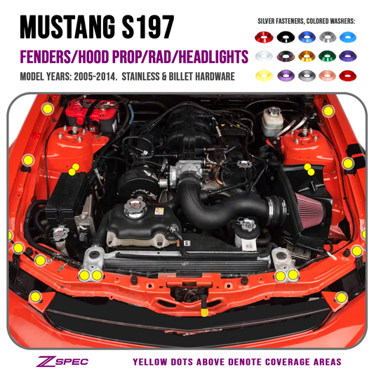 ZSPEC Fenders-Rad-Brackets-Hood-Prop-Headlights Fasteners for '05-14 S197 Ford Mustang, Stainless & Billet - ZSD-198069-  DRIVEN - 1