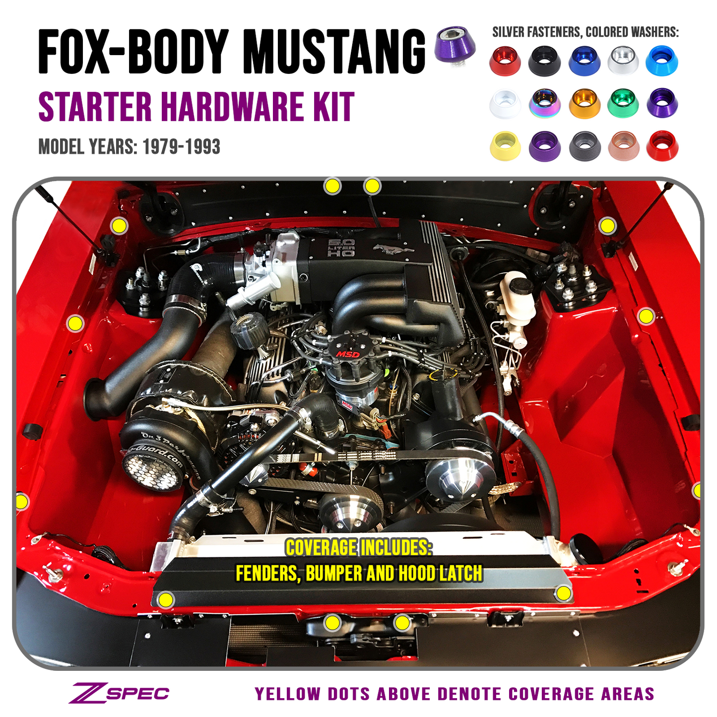 ZSPEC Fenders/Bumper/Hood Latch Kit, Mustang Fox-Body, Stainless & Billet - ZSD-564482-ZSD-564499-ZSD-564505-ZSD-564512-ZSD-564529-  DRIVEN - 1