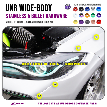 ZSPEC Body Kit Fastener Kit for the Hyundai Elantra UNR "Bolt-On" Body Kit, Stainless & Billet - ZSD-583834-ZSD-583841-ZSD-583858-ZSD-583865-ZSD-583872-  DRIVEN - 1
