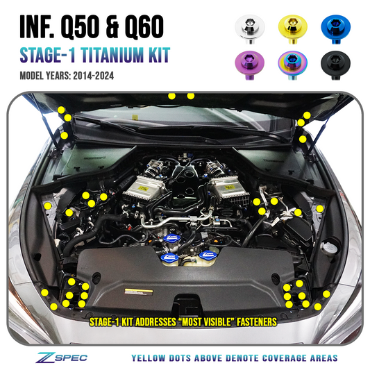 ZSPEC Stage-1 Dress Up Bolts® Fastener Kit for Infiniti Q50/Q60 w/VR30DDTT, Titanium - ZSD-198366-ZSD-198373-ZSD-198380-ZSD-198397-ZSD-198403-  DRIVEN - 1