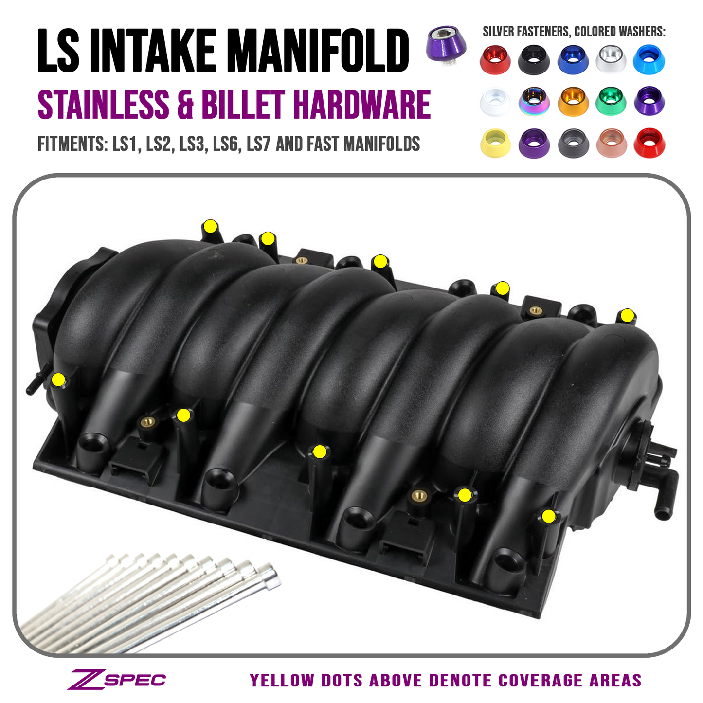 ZSPEC Intake Manifold Fastener Kit for LS1 LSX LS2 LS3 LS6 GM, Stainless & Billet - ZSD-193224-ZSD-193231-ZSD-193248-ZSD-193255-ZSD-193262-  DRIVEN - 1