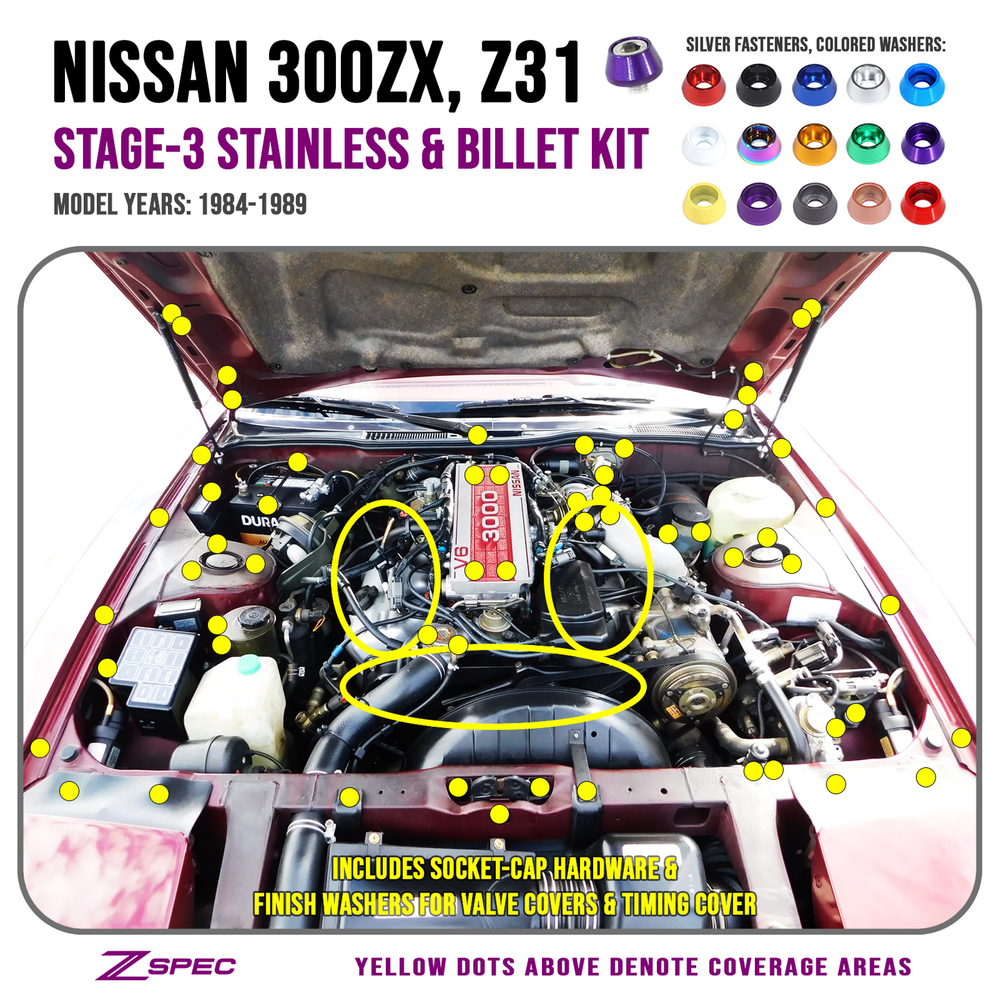 ZSPEC Stage-3 Dress Up Bolts® Fastener Kit for '84-89 Nissan 300zx Z31, SHSC Hardware, Stainless & Billet - ZSD-758393-ZSD-758409-ZSD-758416-ZSD-758423-ZSD-758430-  DRIVEN - 1