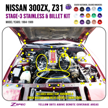 ZSPEC Stage-3 Dress Up Bolts® Fastener Kit for '84-89 Nissan 300zx Z31, SHSC Hardware, Stainless & Billet - ZSD-758393-ZSD-758409-ZSD-758416-ZSD-758423-ZSD-758430-  DRIVEN - 1