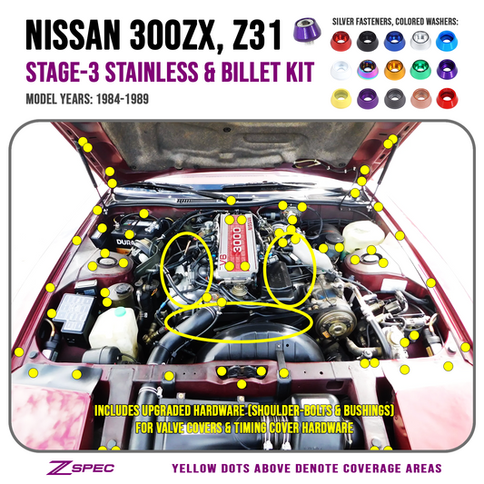 ZSPEC Stage-3 Dress Up Bolts® Fastener Kit for 84-89 Nissan 300zx Z31 Upgraded Timing Bolts, Stainless & Billet - ZSD-758553-ZSD-758560-ZSD-758577-ZSD-758584-ZSD-758591-  DRIVEN - 1