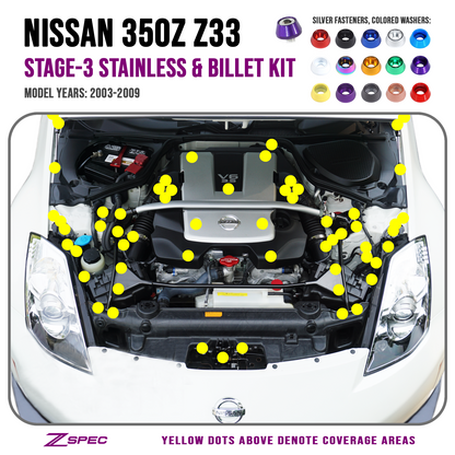 ZSPEC Stage-3 Dress Up Bolts® Kit for Nissan 350z DE/HR, OEM-Length Plenum Bolts, Stainless & Billet - ZSD-571138-ZSD-571145-ZSD-571152-ZSD-571169-ZSD-571176-  DRIVEN - 1