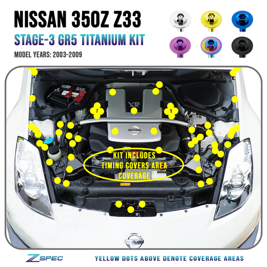 ZSPEC Stage-3 Dress Up Bolts®/Fastener Kit for '03-'08 Nissan 350z DE & HR, Titanium - ZSD-384394-ZSD-384400-ZSD-384417-ZSD-384424-ZSD-384431-  DRIVEN - 1