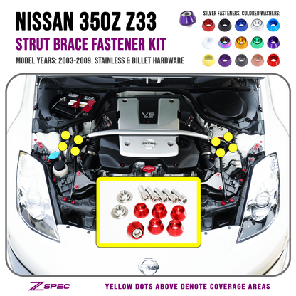 ZSPEC Strut Brace Fastener Kit for '03-09 Nissan 350z Z33, Stainless & Billet - ZSD-199547-ZSD-199554-ZSD-199561-ZSD-199578-ZSD-199585-  DRIVEN - 1