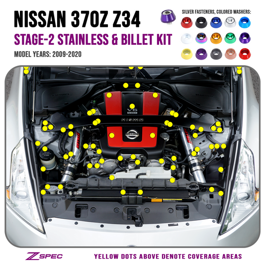 ZSPEC Stage-2 Dress Up Bolts® Fastener Kit for '09-20 Nissan 370z Z34, Stainless & Billet - ZSD-754555-ZSD-754562-ZSD-754579-ZSD-754586-ZSD-754593-  DRIVEN - 1