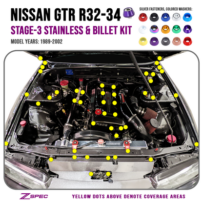 ZSPEC Stage-3 Dress Up Bolts® Kit for Nissan Skyline GT-R/GTR R32/R33/R34, Stainless & Billet - ZSD-570001-ZSD-570018-ZSD-570025-ZSD-570032-ZSD-570049-  DRIVEN - 1