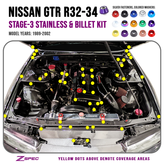 ZSPEC Stage-3 Dress Up Bolts® Kit for Nissan Skyline GT-R/GTR R32/R33/R34, Stainless & Billet - ZSD-570001-ZSD-570018-ZSD-570025-ZSD-570032-ZSD-570049-  DRIVEN - 1