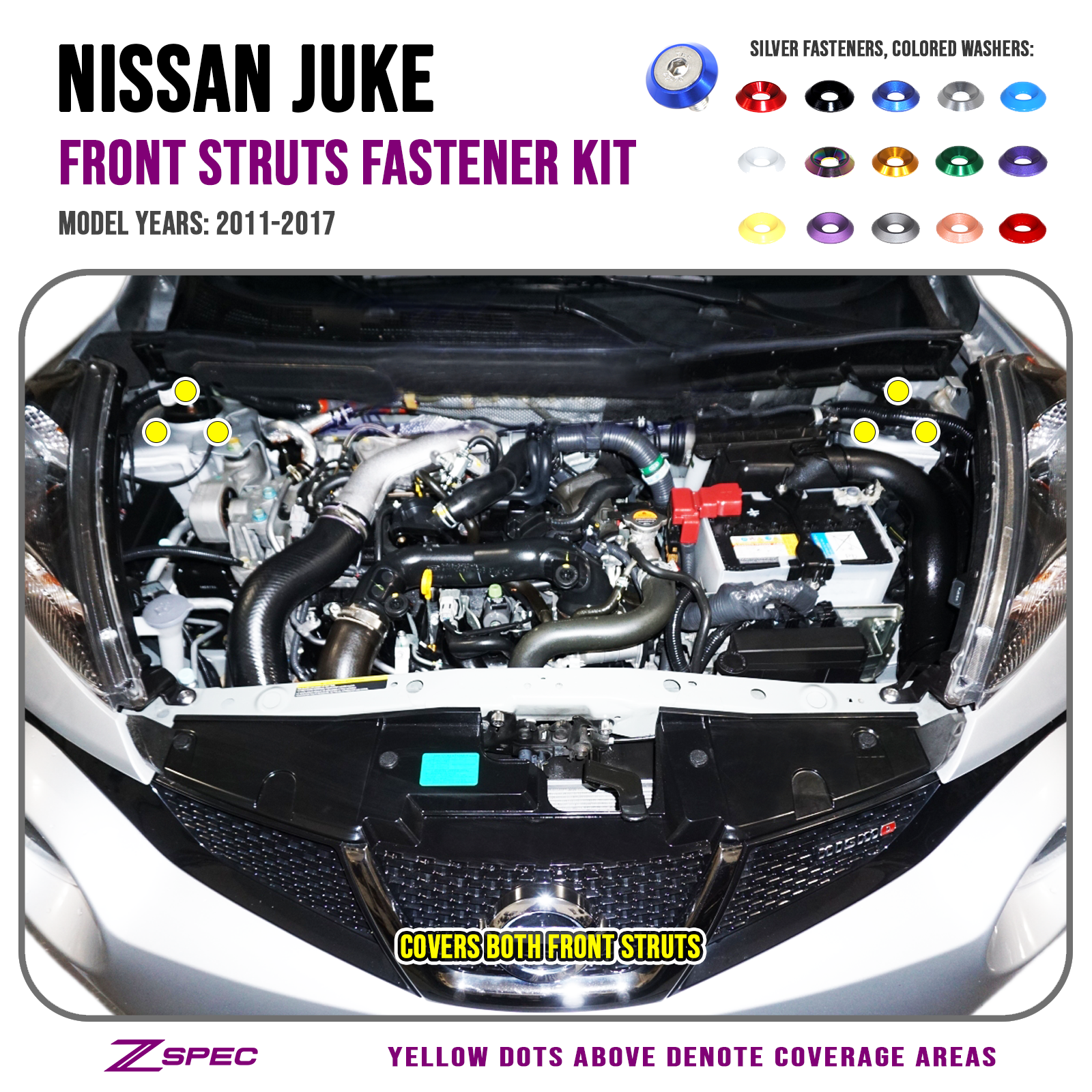 ZSPEC Front Struts Fastener Kit for Nissan Juke, Stainless & Billet - ZSD-760044-ZSD-760051-ZSD-760068-ZSD-760075-ZSD-760082-  DRIVEN - 1