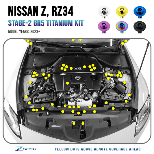 ZSPEC Stage-2 Dress Up Bolts® Hardware Kit for Nissan Z RZ34, Titanium - ZSD-004179-ZSD-004186-ZSD-004193-ZSD-004209-ZSD-004216-  DRIVEN - 1