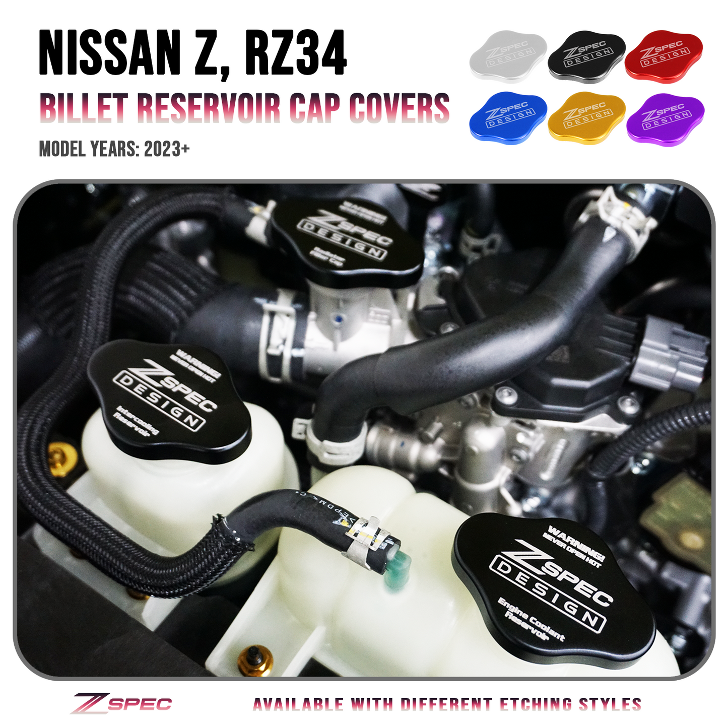 ZSPEC Fluid Reservoir Cap Covers Set for '23+ Nissan Z RZ34, Billet, 3 Caps - ZSD-389320-ZSD-389337-ZSD-389344-ZSD-389351-ZSD-389368-  DRIVEN - 1