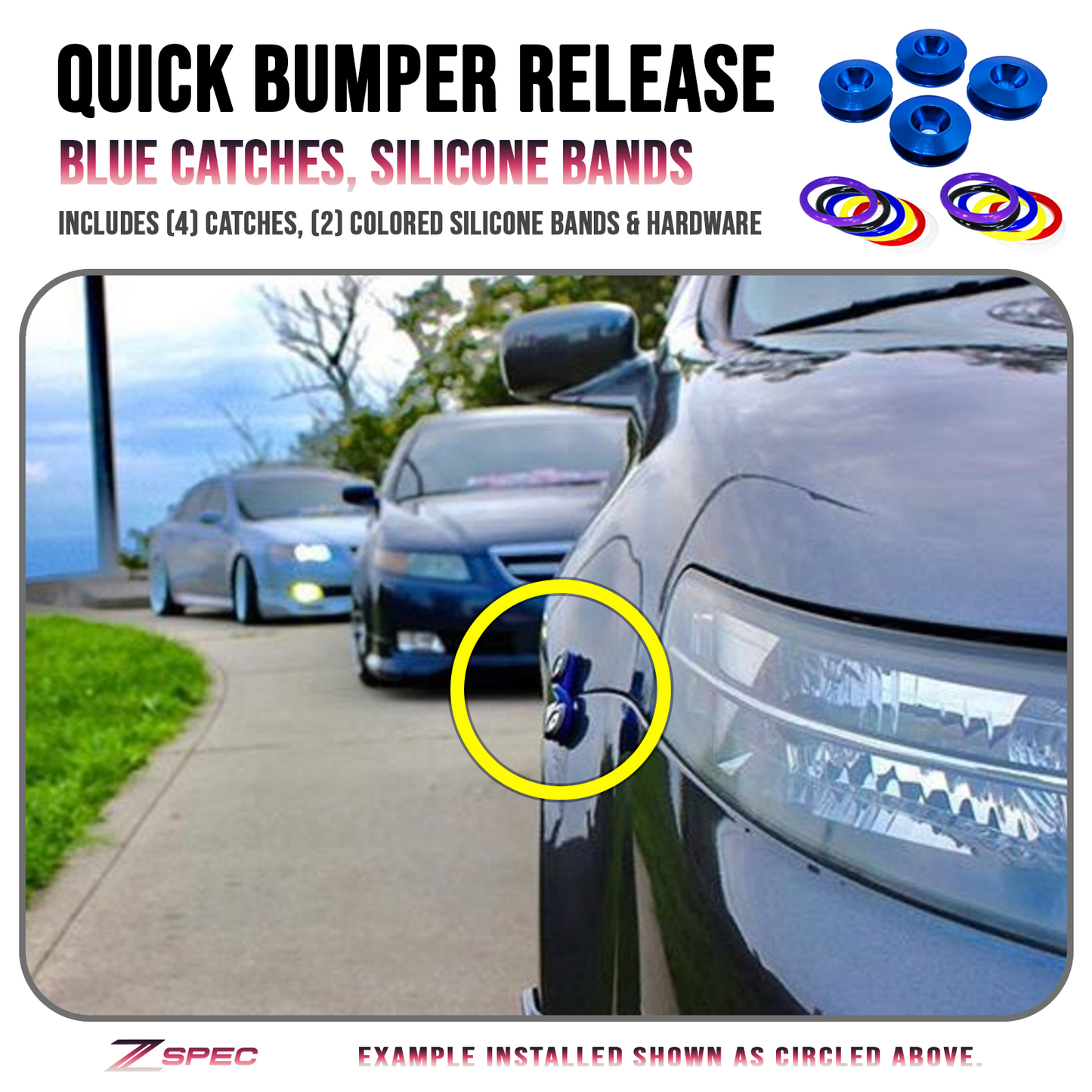 ZSPEC Quick Release Bumper Fastener Kit w/BLUE Catches & Colored Bands - ZSD-570209-ZSD-570216-ZSD-570223-ZSD-570230-ZSD-570247-  DRIVEN - 1