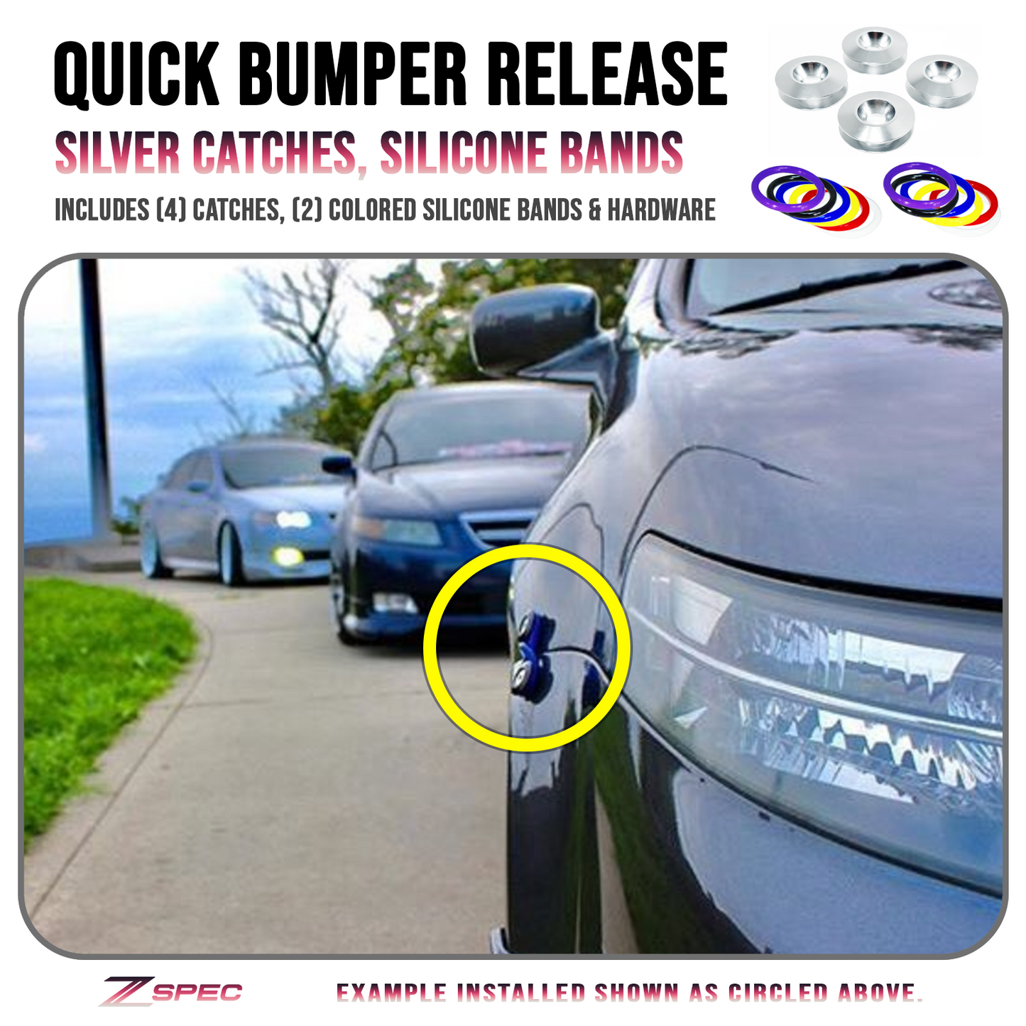 ZSPEC Quick Release Bumper Fastener Kit w/SILVER Catches & Colored Bands - ZSD-380525-ZSD-380532-ZSD-380549-ZSD-380556-ZSD-380563-  DRIVEN - 1