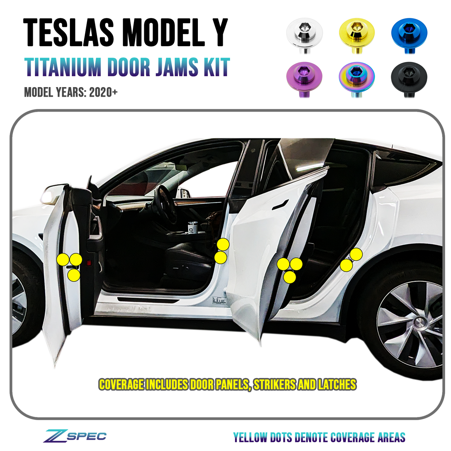 ZSPEC Door-Jams Fastener Kit, Strikers & Latches, for Tesla Model 3 & Y, Grade-5 Titanium - ZSD-583124-ZSD-583131-ZSD-583148-ZSD-583155-ZSD-583162-  DRIVEN - 1