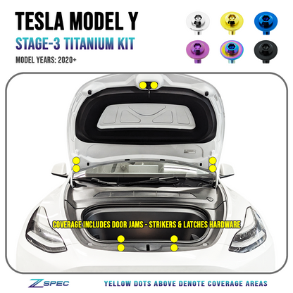 ZSPEC Stage-3 Dress Up Bolts® Fastener Kit for the Tesla Model Y, Grade-5 Titanium - ZSD-583001-ZSD-583018-ZSD-583025-ZSD-583032-ZSD-583049-  DRIVEN - 1