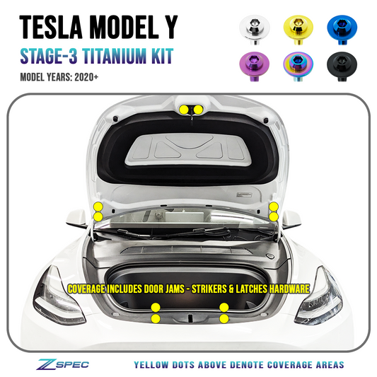 ZSPEC Stage-3 Dress Up Bolts® Fastener Kit for the Tesla Model Y, Grade-5 Titanium - ZSD-583001-ZSD-583018-ZSD-583025-ZSD-583032-ZSD-583049-  DRIVEN - 1