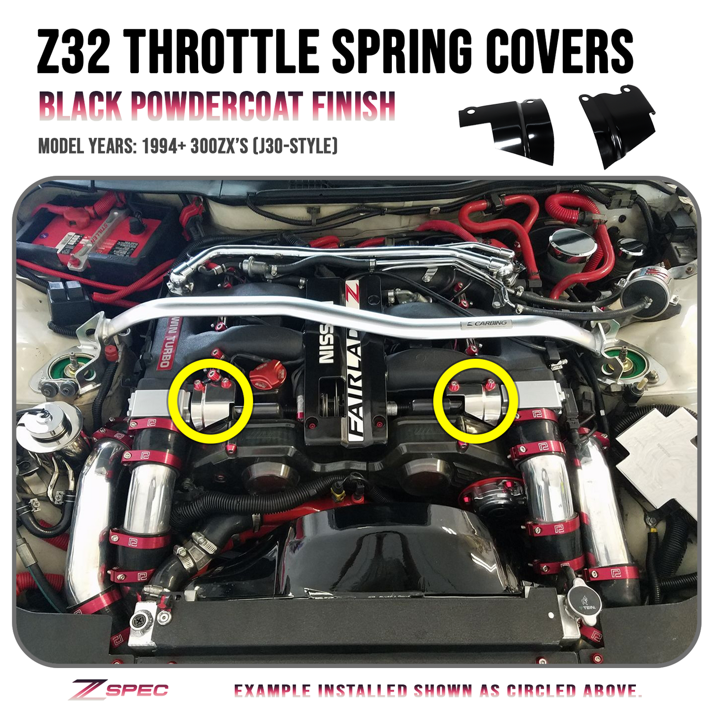 ZSPEC Black Throttle Spring Covers for '94-96 300zx Z32 Plenums, Powdercoated Stainless - ZSD-372834-ZSD-372841-ZSD-372858-ZSD-372865-ZSD-372872-  DRIVEN - 1