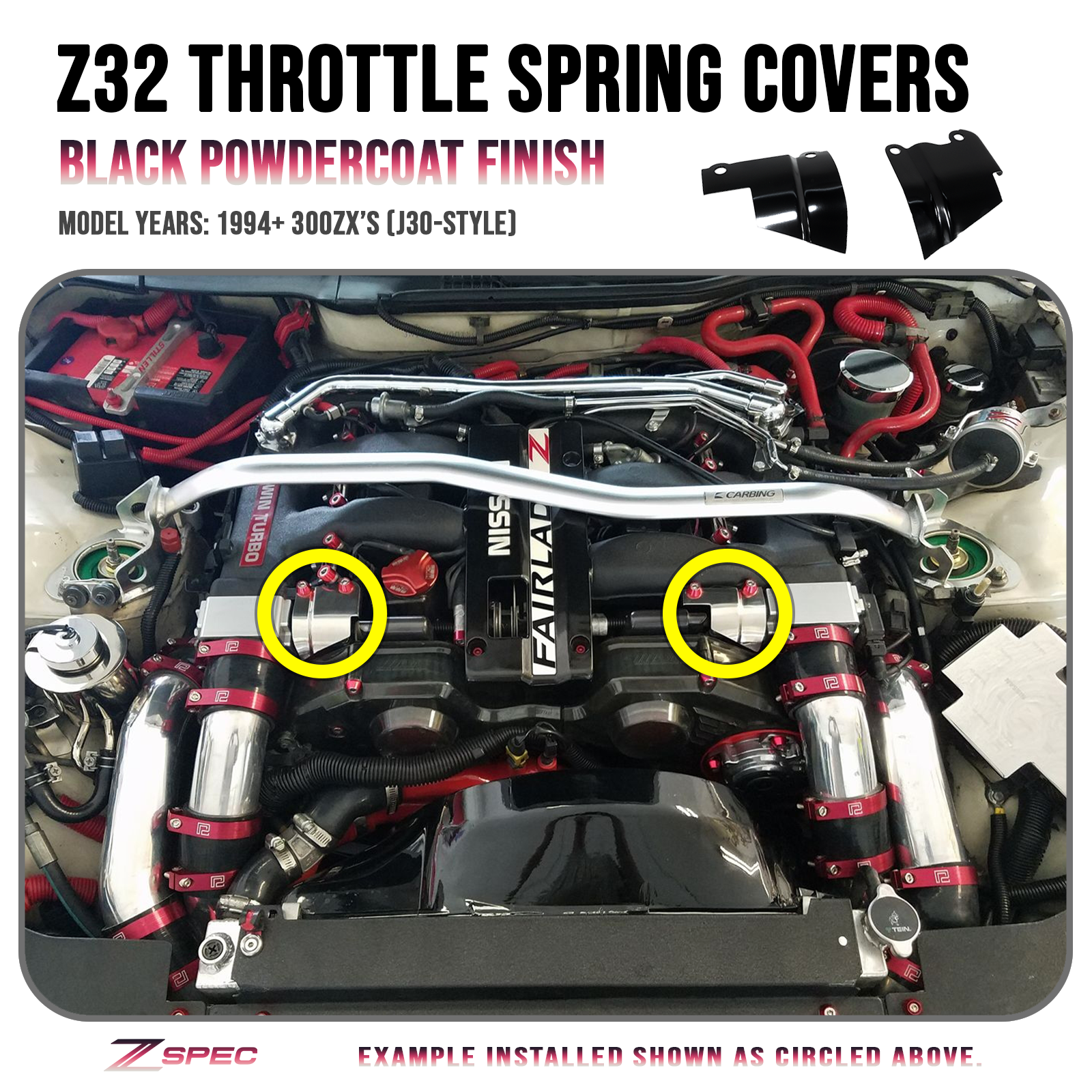 ZSPEC Black Throttle Spring Covers for '94-96 300zx Z32 Plenums, Powdercoated Stainless - ZSD-372834-ZSD-372841-ZSD-372858-ZSD-372865-ZSD-372872-  DRIVEN - 1