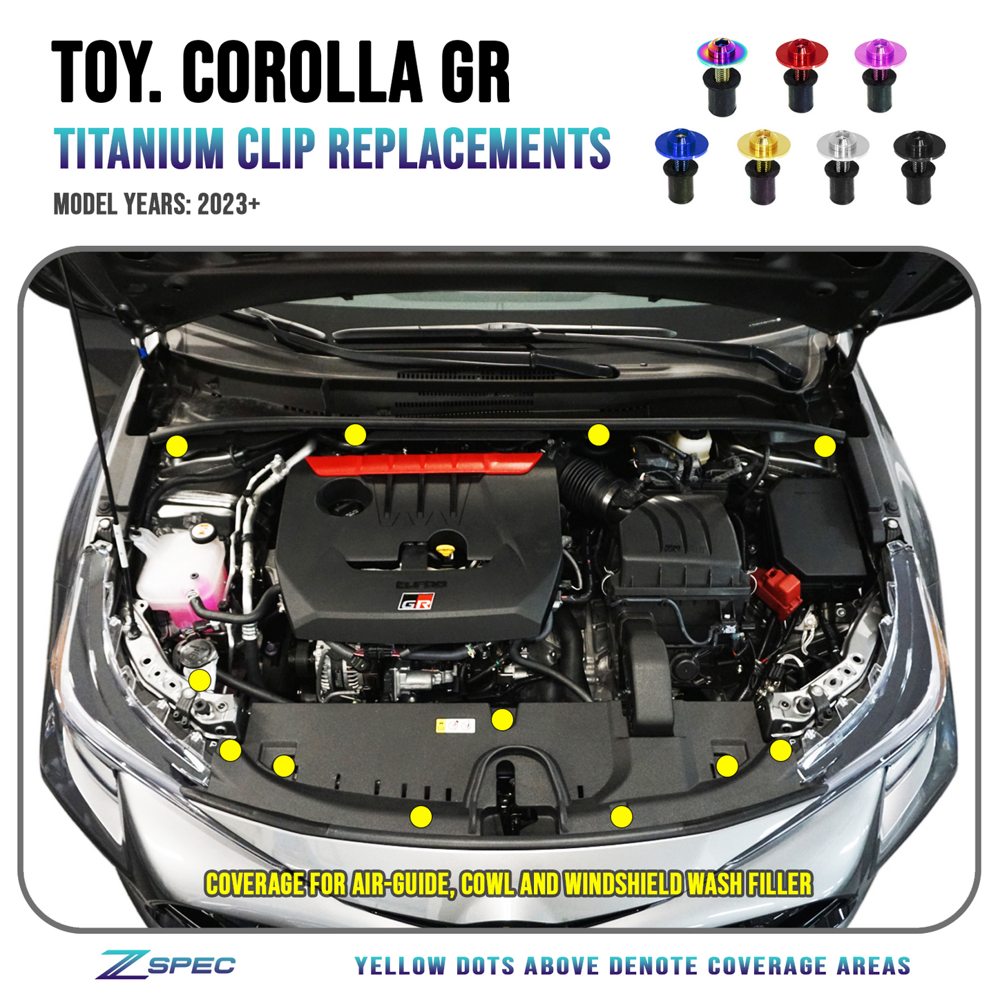 ZSPEC Plastic Clips "Replacement Fastener Kit for the GR Corolla, Titanium - ZSD-186622-ZSD-186639-ZSD-186646-ZSD-186653-ZSD-186660-  DRIVEN - 1