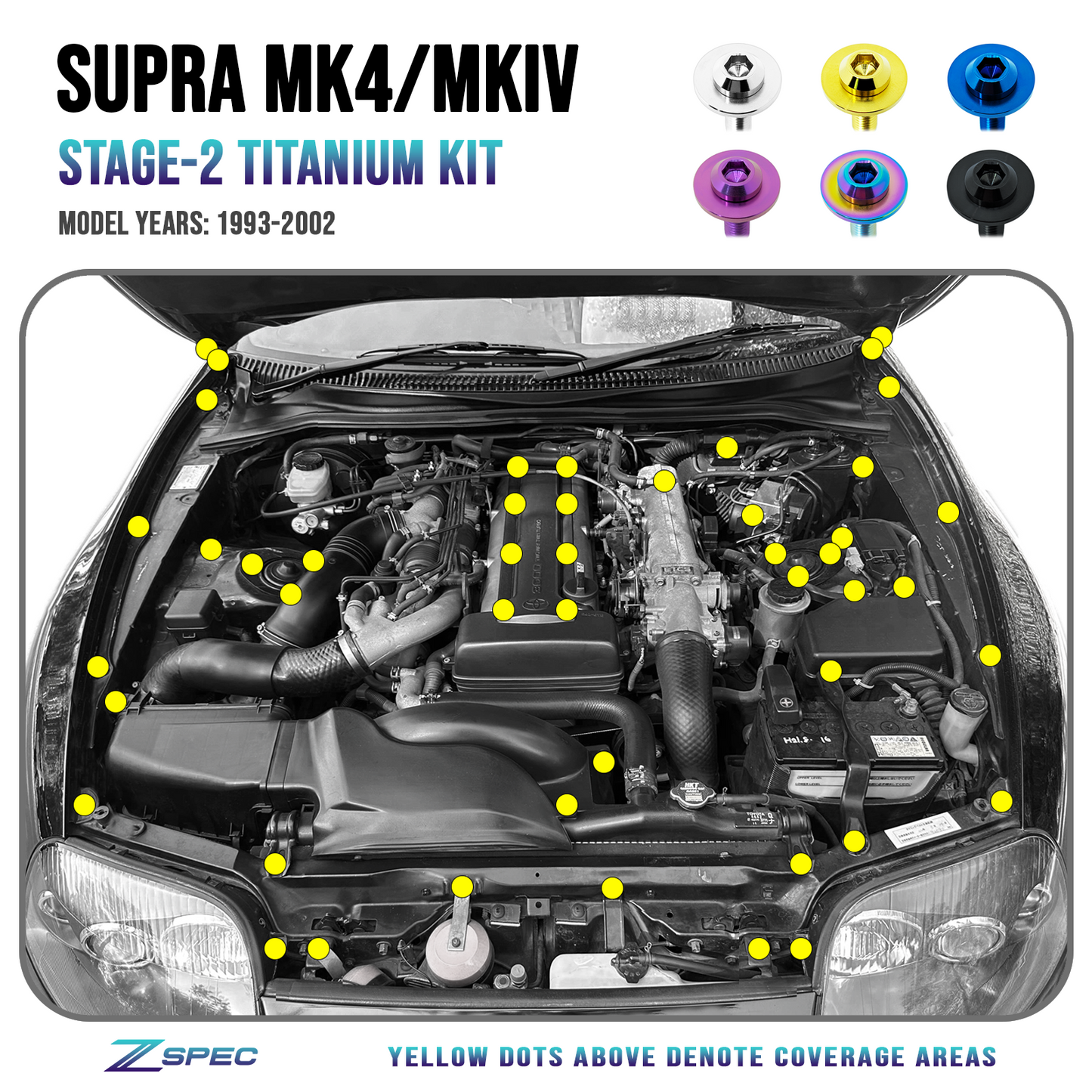 ZSPEC Stage-2 Dress Up Bolts® Fastener Kit for '93-02 Toyota Supra MKIV, Titanium - ZSD-201356-ZSD-201363-ZSD-201370-ZSD-201387-ZSD-201394-  DRIVEN - 1