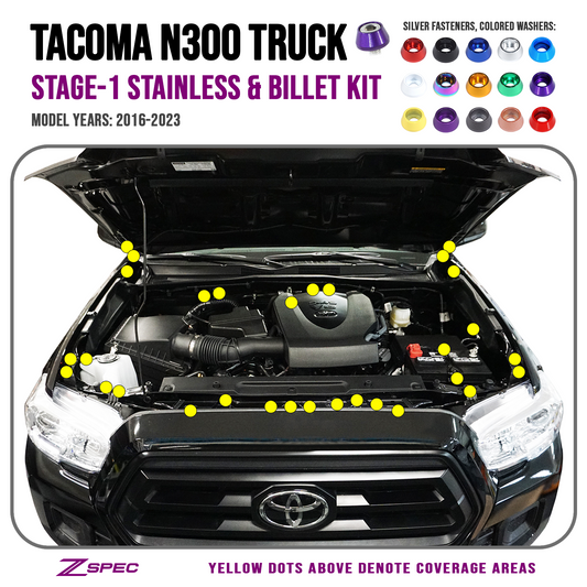 ZSPEC Stage-1 Dress Up Bolts® Fastener Kit for '16-23 Toyota Tacoma N300, Stainless & Billet - ZSD-766138-ZSD-766145-ZSD-766152-ZSD-766169-ZSD-766176-  DRIVEN - 1