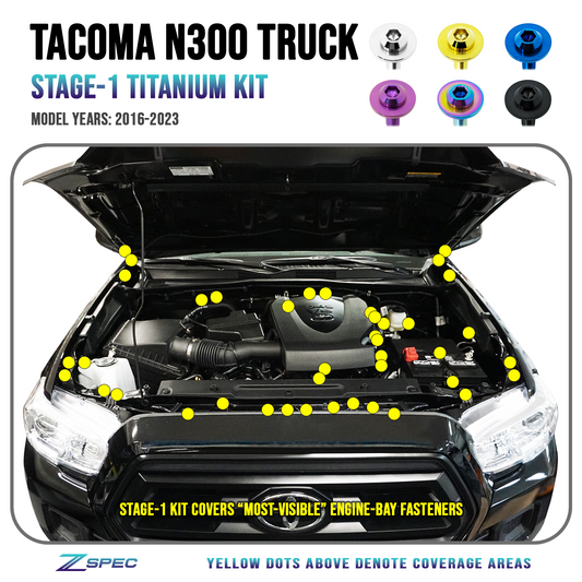 ZSPEC Stage-1 Dress Up Bolts® Fastener Kit for '16-23 Toyota Tacoma N300, Titanium - ZSD-765858-ZSD-765865-ZSD-765872-ZSD-765889-ZSD-765896-  DRIVEN - 1