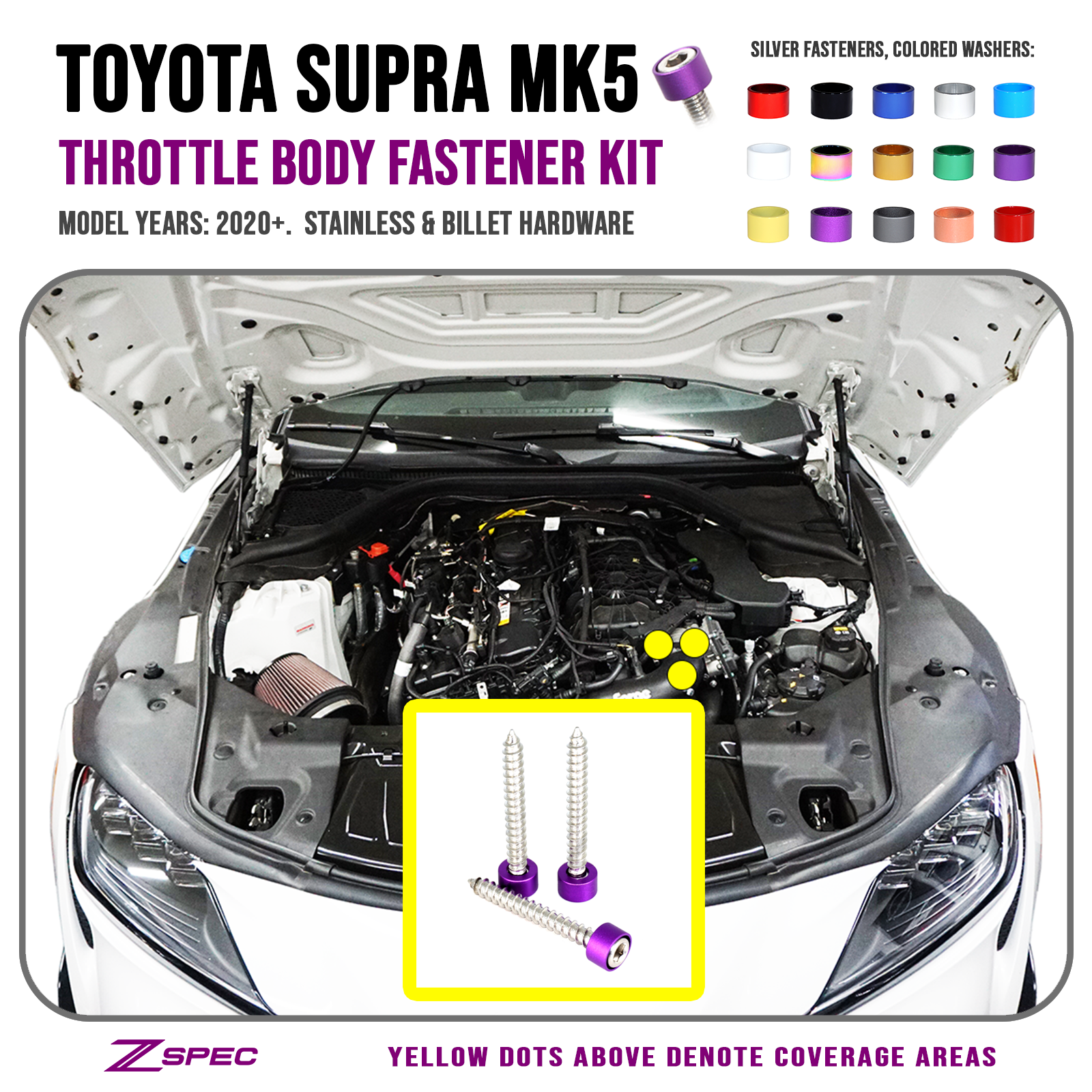 ZSPEC Throttle Body Fasteners for '20+ Toyota Supra MKV GR A90, Stainless & Billet - ZSD-196539-ZSD-196546-ZSD-196553-ZSD-196560-ZSD-196577-  DRIVEN - 1