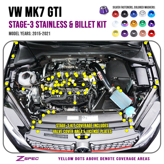 ZSPEC Stage-3 Dress Up Bolts® Fastener Kit for '15+ VW Golf GTI 2.0L MK7, Stainless & Billet - ZSD-004827-ZSD-004834-ZSD-004841-ZSD-004858-ZSD-004865-  DRIVEN - 1