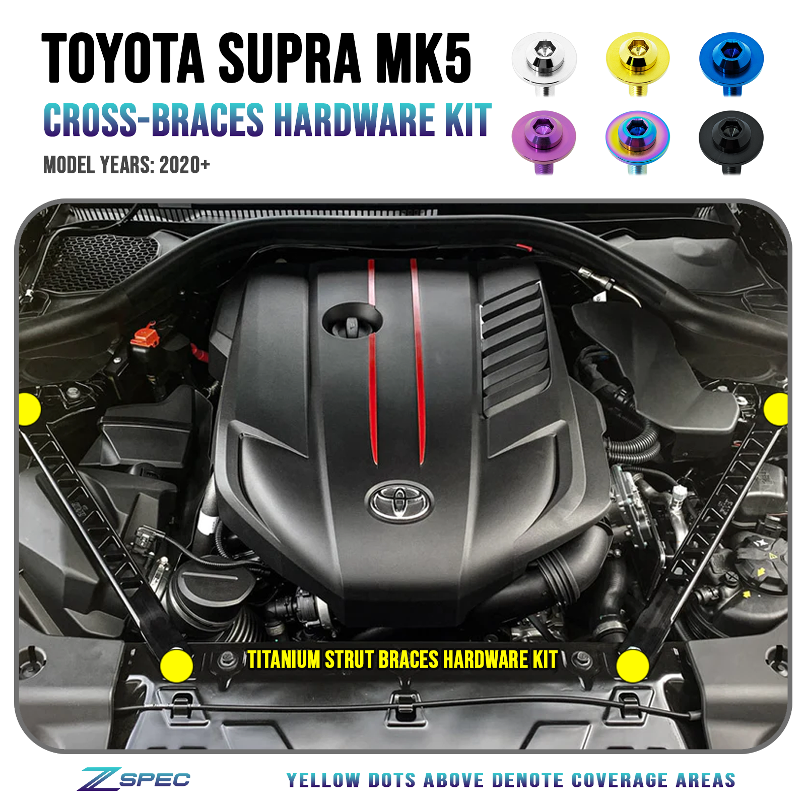 ZSPEC Front Strut Cross-Braces Fasteners for '20+ Toyota Supra MKV GR A90, Titanium - ZSD-386053-ZSD-386060-ZSD-386077-ZSD-386084-ZSD-386091-  DRIVEN - 1