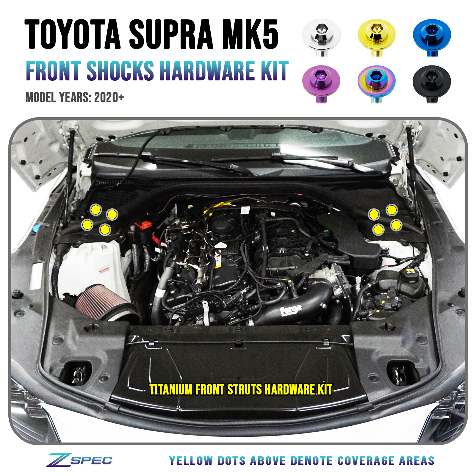 ZSPEC Front Struts Fastener Kit for '20+ Toyota Supra MKV GR A90, Grade-5 Titanium - ZSD-377884-ZSD-377891-ZSD-377907-ZSD-377914-ZSD-377921-  DRIVEN - 1