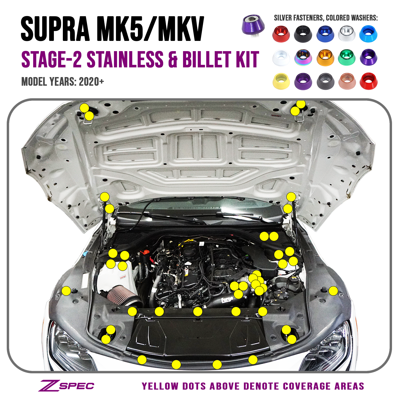 ZSPEC Stage-2 Fastener Kit for '20+ Toyota Supra MKV GR A90, Stainless & Billet - ZSD-378362-ZSD-378379-ZSD-378386-ZSD-378393-ZSD-378409-  DRIVEN - 1