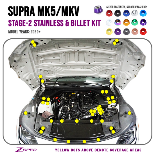 ZSPEC Stage-2 Fastener Kit for '20+ Toyota Supra MKV GR A90, Stainless & Billet - ZSD-378362-ZSD-378379-ZSD-378386-ZSD-378393-ZSD-378409-  DRIVEN - 1