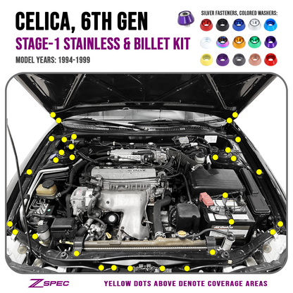 ZSPEC Stage-1 Dress Up Bolts® Fastener Kit for '94-99 Toyota Celica, Stainless & Billet - ZSD-012723-ZSD-012730-ZSD-012747-ZSD-012754-ZSD-012761-  DRIVEN - 1