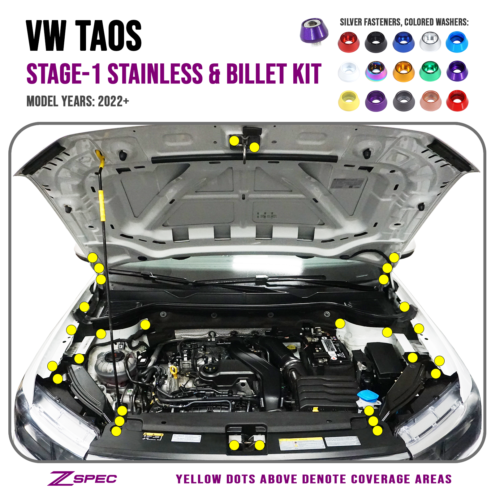 ZSPEC Stage-1 Dress Up Bolts® Fastener Kit for '22+ VW Taos, Stainless & Billet - ZSD-007910-ZSD-007927-ZSD-007934-ZSD-007941-ZSD-007958-  DRIVEN - 1