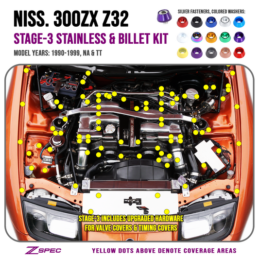 ZSPEC Stage-3 Dress Up Bolts® Fastener Kit for Nissan 300zx Z32, Upgraded Timing Bolts, Stainless & Billet - ZSD-757310-ZSD-757327-ZSD-757334-ZSD-757341-ZSD-757358-  DRIVEN - 1
