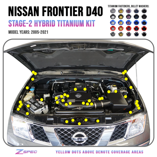 ZSPEC Stage-2 Dress Up Bolts® Fastener Kit for '05-21 Nissan Frontier D40, Titanium & Billet - ZSD-764318-ZSD-764325-ZSD-764332-ZSD-764349-ZSD-764356-  DRIVEN - 1