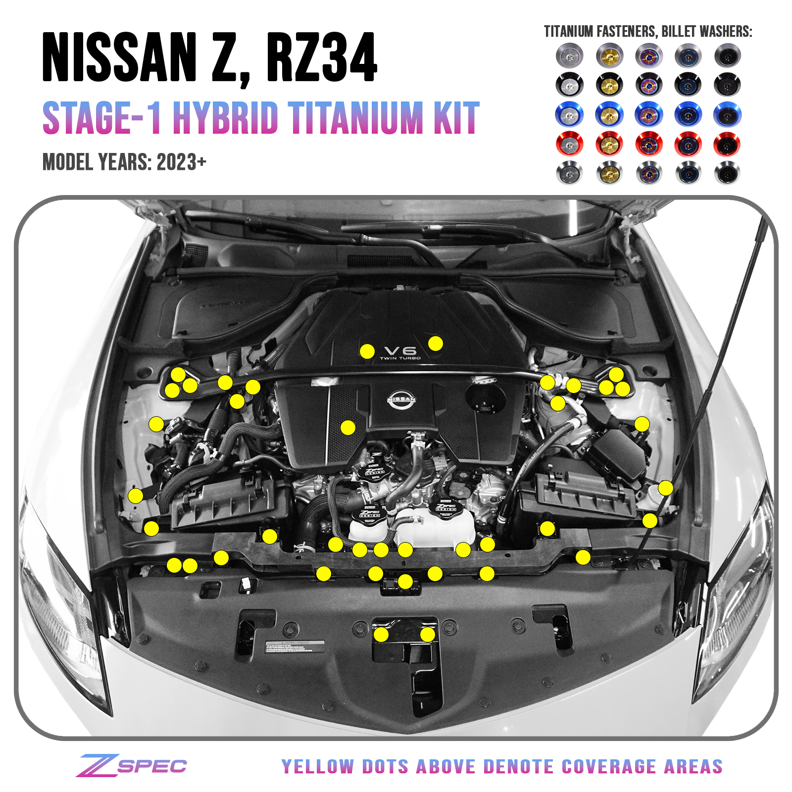 ZSPEC Stage-1 Dress Up Bolts® Hardware Kit for Nissan Z RZ34, Titanium & Billet - ZSD-389825-ZSD-389832-ZSD-389849-ZSD-389856-ZSD-389863-  DRIVEN - 1