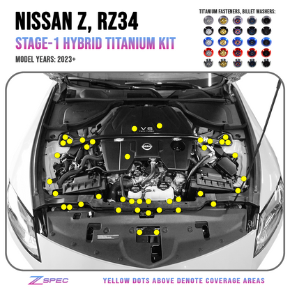 ZSPEC Stage-1 Dress Up Bolts® Hardware Kit for Nissan Z RZ34, Titanium & Billet - ZSD-389825-ZSD-389832-ZSD-389849-ZSD-389856-ZSD-389863-  DRIVEN - 1