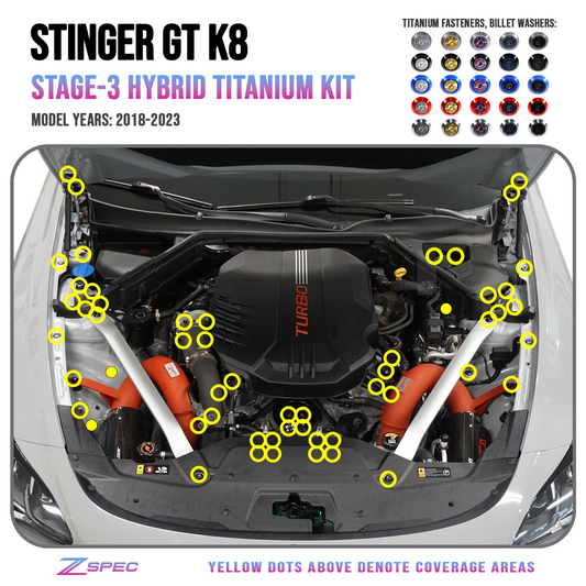 ZSPEC Stage-3 Dress Up Bolts® Fastener Kit for '18+ Stinger GT, Titanium & Billet - ZSD-757617-ZSD-757624-ZSD-757631-ZSD-757648-ZSD-757655-  DRIVEN - 1