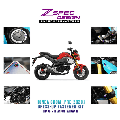 ZSPEC Dress-Up Bolts® Hardware Kit for the pre-2020 Honda Grom Platform, Titanium - ZSD-766473-ZSD-766480-ZSD-766497-ZSD-766503-ZSD-766510-  DRIVEN - 1