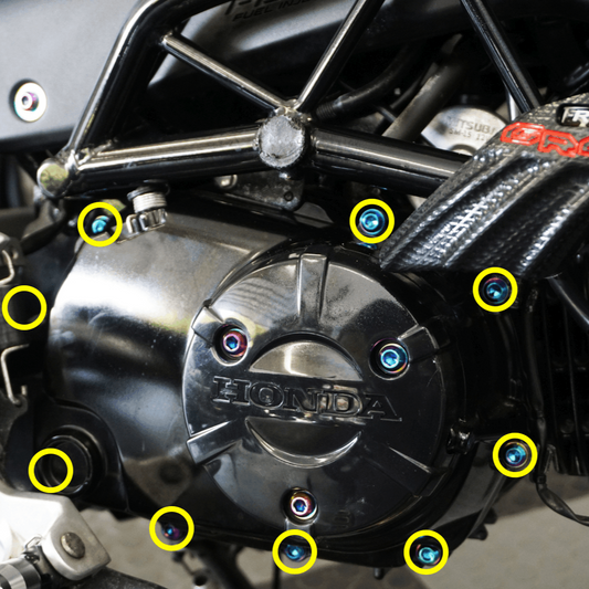 ZSPEC "Right-Side Engine Cover" Fastener Kit for the Honda Grom, Grade-5 Titanium - ZSD-187742-ZSD-187759-ZSD-187766-ZSD-187773-ZSD-187780-  DRIVEN - 1