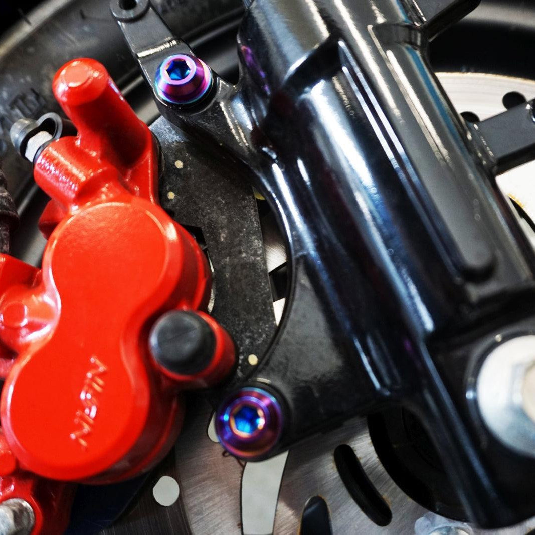 ZSPEC "Front Brake Caliper Bracket" Fastener Kit for the Honda Grom, Grade-5 Titanium - ZSD-187803-ZSD-187810-ZSD-187827-ZSD-187834-ZSD-187841-  DRIVEN - 1